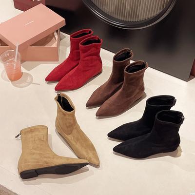 Женские замшевые ботильоны на плоской подошве с острым носком Элегантные вечерние Зимние Новые Снежные Челси Ботинки Бренд Женские Сексуальные Боты