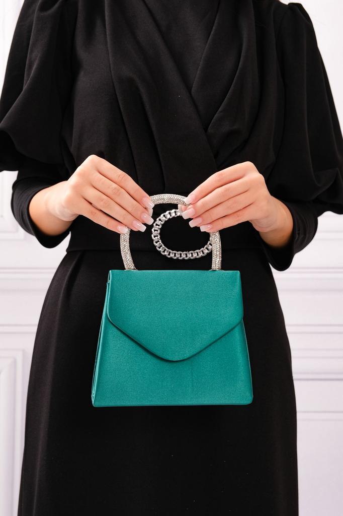 Women's Stylish and Useful Evening Dress Bag Women's Nude Satin Evening Dress Shoulder Bag with Stone Holding Detail