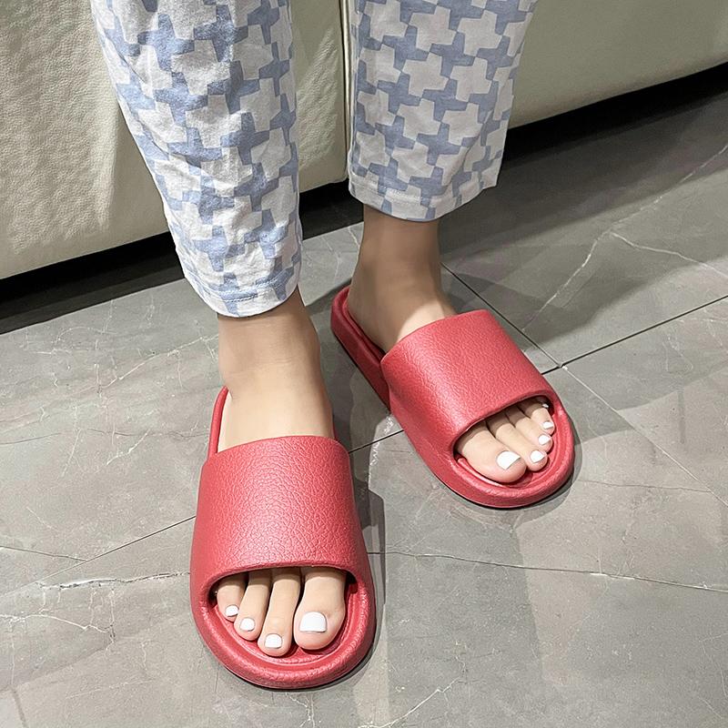 Fashion Couple Home Summer Slippers Simple Texture Solid Color Anti-skid Soft Sole Shower Slippers Outdoor Flip Flops Women Men Sandals