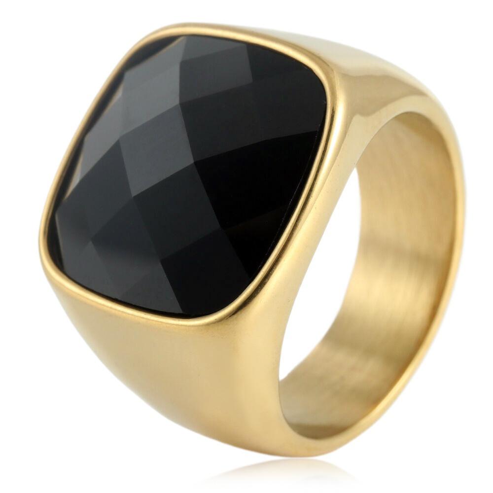 European And American Jewelry Titanium Steel Square Black Stone Ring Retro Trendy Girl Stainless Steel Personalized Punk Glossy Ring 2701