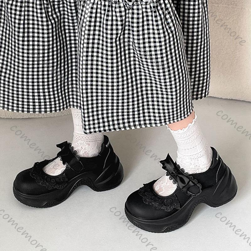 Comemore Retro  Ballet Style Sneakers Shallow Mouth Thick Sole Single Shoe for Women Spring Autumn Casual Sport Mary Jane Shoes