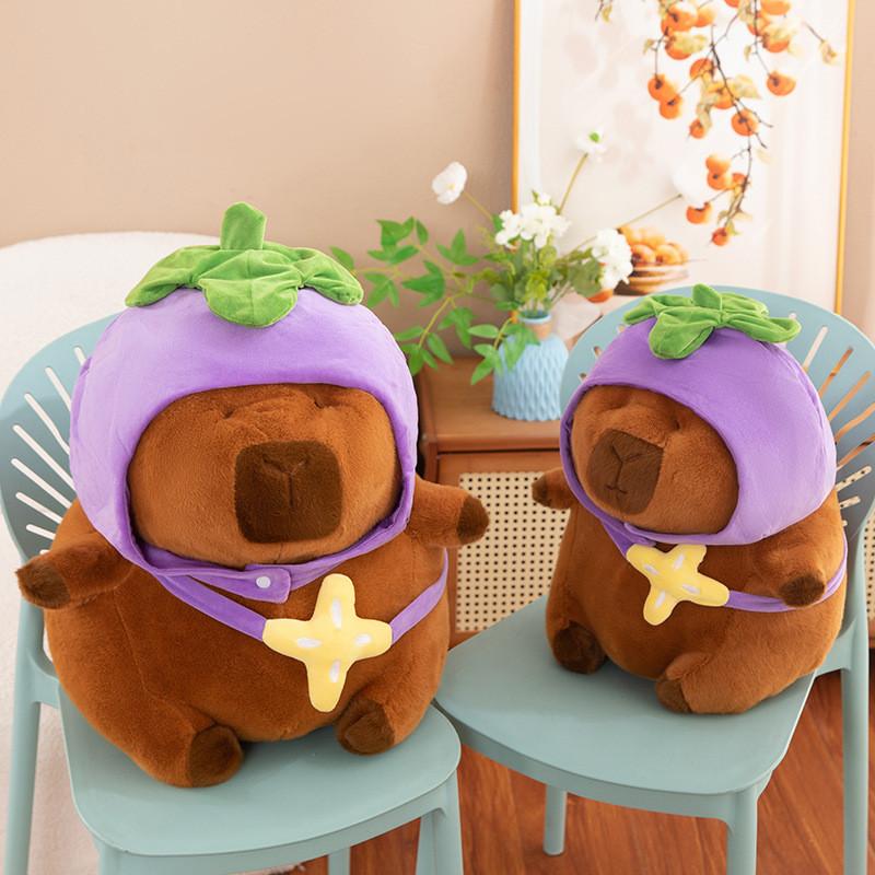 Eggplant Hat Capybara Plush Toy Stuffed Doll Cartoon Home Decoration Kids Gift