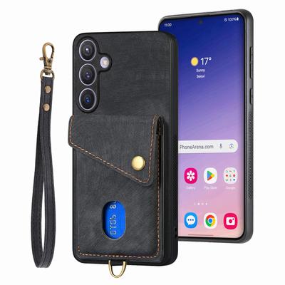 Чехол для Samsung Galaxy S25+ с держателем для карт, подставкой, кожаная задняя крышка для телефона