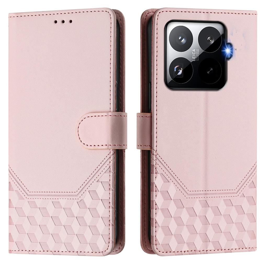 For Xiaomi 15T Pro Case Imprinted Honeycomb RFID Blocking Leather Phone Cover with Strap