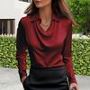 Women Shirt Swing Collar Lapel Long Sleeve Satin Shirt Solid Color Loose Fit Casual Tops Work Party Vacation Shirt
