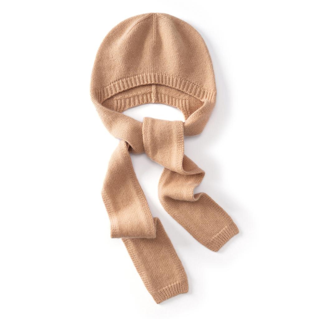 Hat and scarf integrated balaclava hat women's new winter warm and cold knitted hat scarf