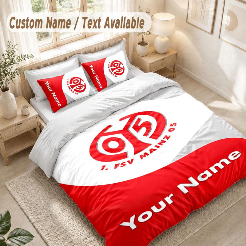 Custom Name Bedding Set 3 PiecesMainz 05 Print Duvet Cover + 2 Pillowcases Soft Bed Decor