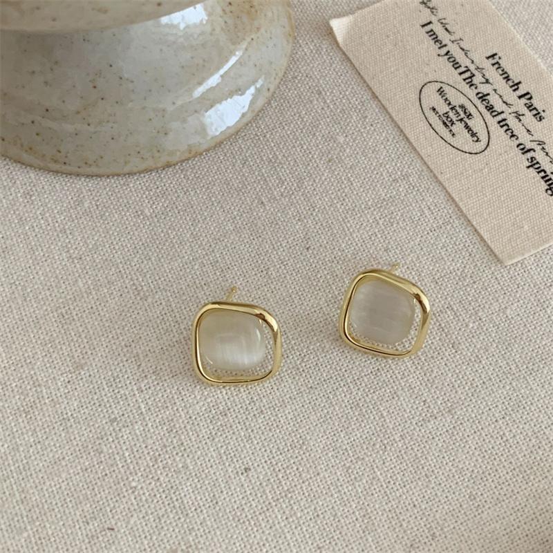 1 пара геометрических серег «кошачий глаз» с камнем, простые квадратные серьги, ювелирные изделия