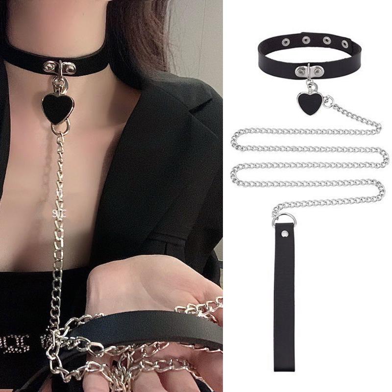 Gothic Harness Women Collar Chain Choker Sexy Pu Leather Chain Pendant Collar Choker Necklace Cosplay Accessories For Couples