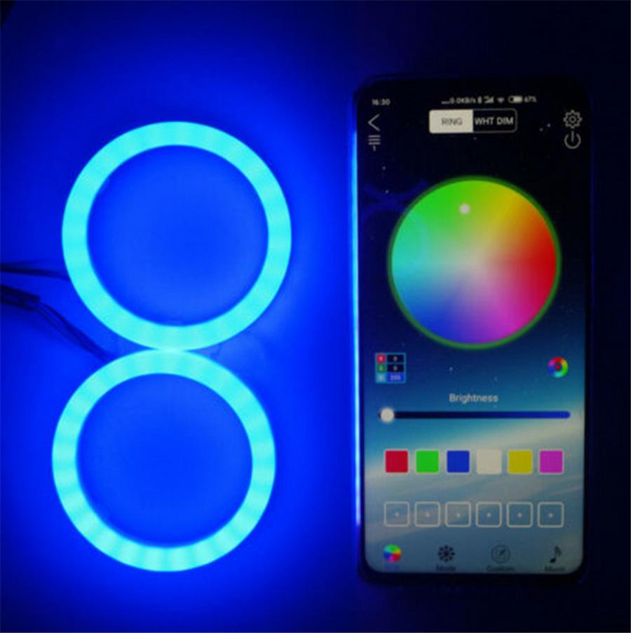 2PCS LED Angel Eyes Cotton Lights RGB APP Bluetooth Halo Rings For Car Scooter M