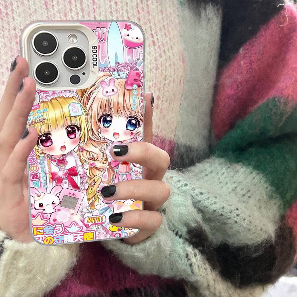 Japanese Cute Girls Y2K frosted Phone Case For iPhone 17 16 15 14 Plus 13 12 11 Pro Max X Xs XR Silver Hard Cover