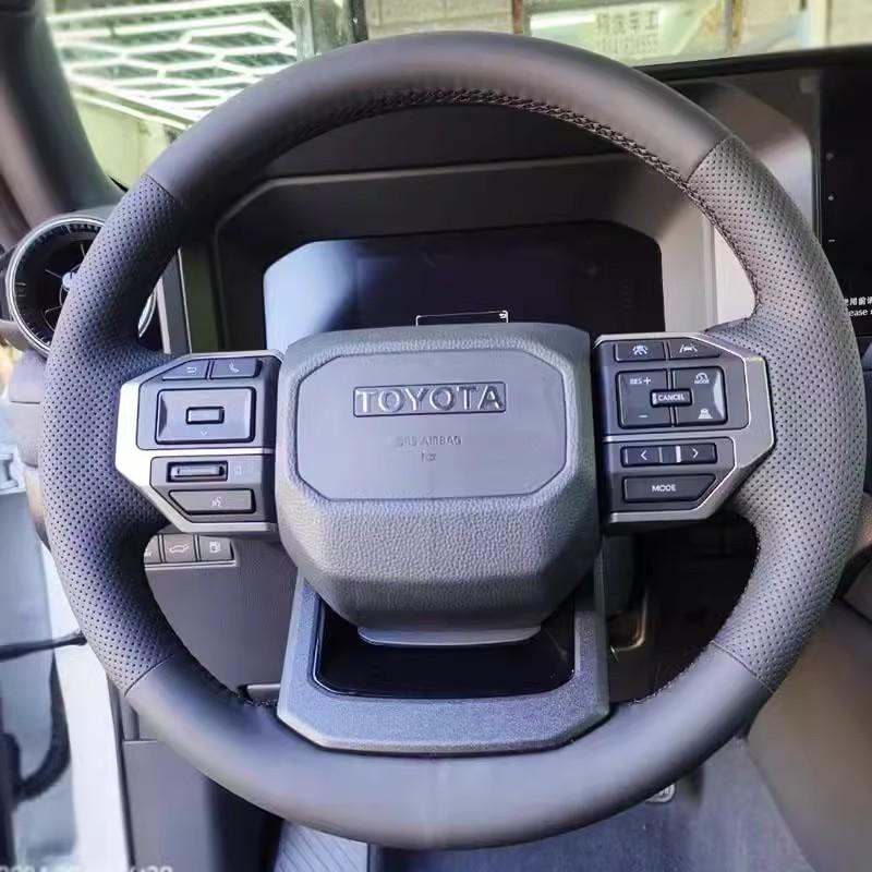 Full Coverage Accessory for Toyota Land Cruiser Prado LC250 2024 2025 Braid Black Leather Interior Car Steering Wheel Cover