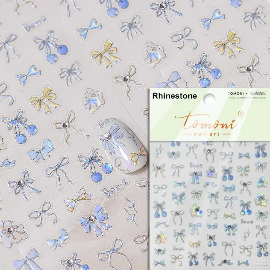 5D Cute Rabbit Love Peach Blossom Flower Yellow Nail Art Stickers Bowknot DIY Self Adhesive Rhinestone Manicure Decals