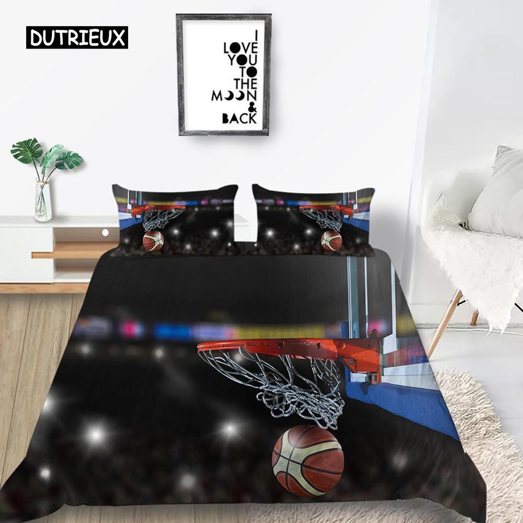 Комплект пододеяльника для баскетбола Полиэстер Рука в огне Баскетбольный спортивный тематический постельный комплект Размер Квин Мягкий 2/3 предмета Пододеяльник