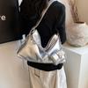 Women PU Leather Chain Decor Handbag Large Capacity Silver Shoulder Crossbdoy Bag With Mini Purse