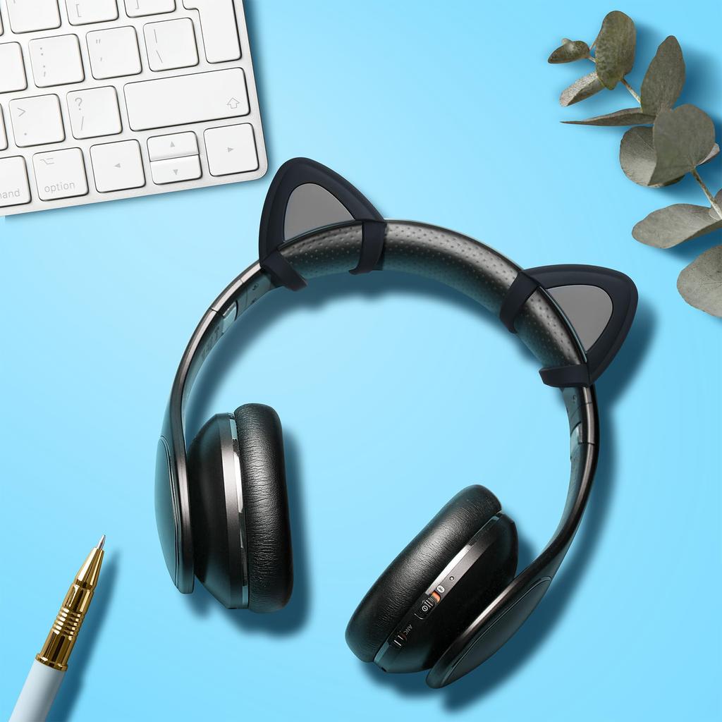 kwmobile 2x Overear Headphone Compatible Cat Ear Headphone Attachment Fits Width - Silicone, 2.5-3.8cm, Black/Gray