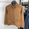 Men Coat Stand-Up Collar Long Sleeve Zipper Closure Polar Fleece Jacket with Pockets Winter Thickened Warm Outerwear