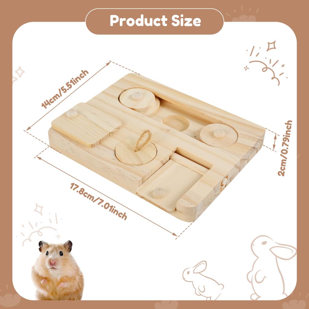 Wooden Guinea Pig Foraging Toy Treat Dispenser Toy with 6 Food Holes Interactive Hamsters Foraging Toy Pet Accessory for Rabbits