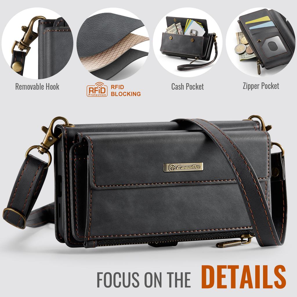 Для Samsung Galaxy S23 Чехол CASEME C39 Блокировка RFID Кошелек на молнии Подставка Кожаная обложка с ремешком