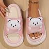 Lucyever Cute Cartoon Bear Linen Slippers Women Breathable Open Toe Platform Slipper Shoes Woman Comy Non Slip Thick Sole Slides