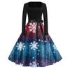 Women's Fashion Casual Square Neck Slim Christmas Printed Long Sleeve Dresses