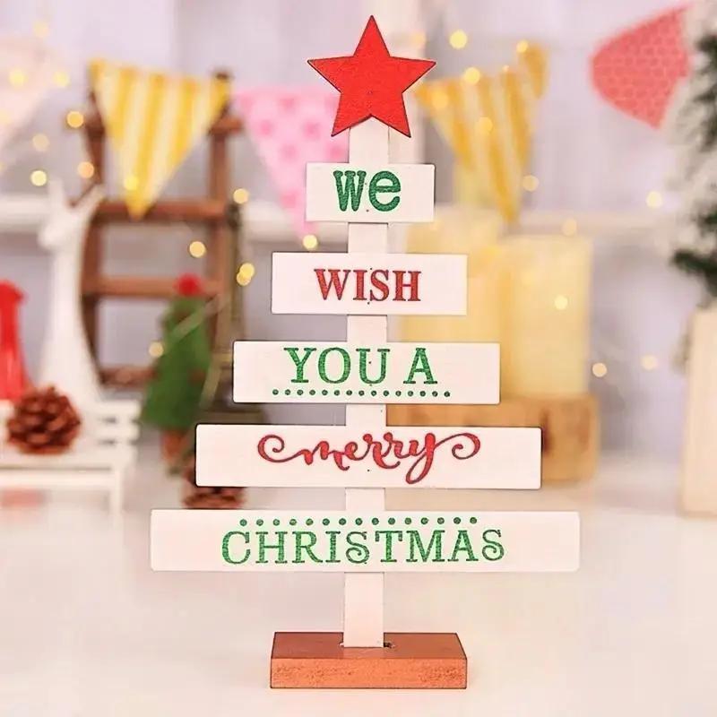 Рождественская мини-деревянная елка Merry Christmas Домашний декор для стола, подвески, елочные украшения, рождественский декор, С Новым годом