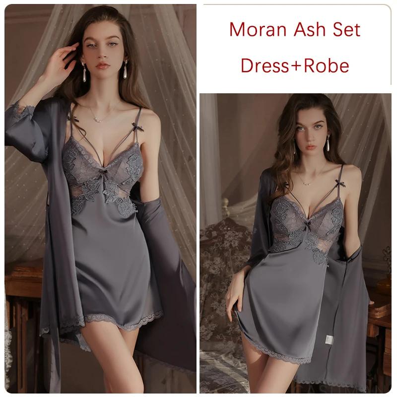 Silk Pajamas Women's Nightgown Set Slip Dress with Push Up Bra Sexy Women's Pajamas