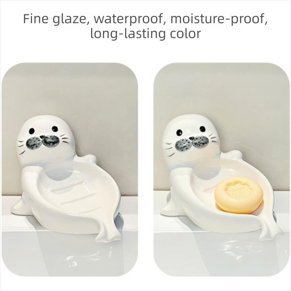 Cute Self Draining Soap Holder Drainable Bathroom Decor Organizer Sea Lion Soap Dish Household