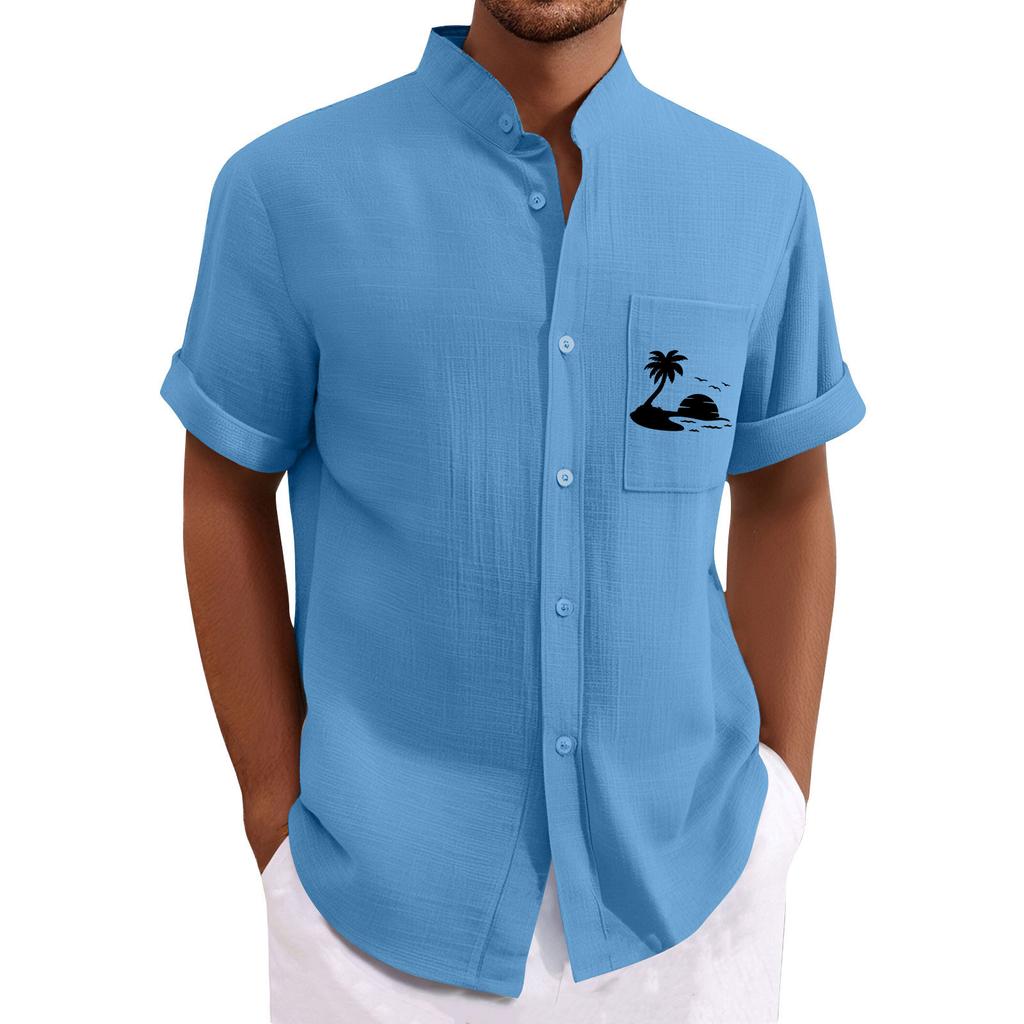 Men's Vintage Button Down Bowling Shirts Short Sleeve Summer Beach Shirt