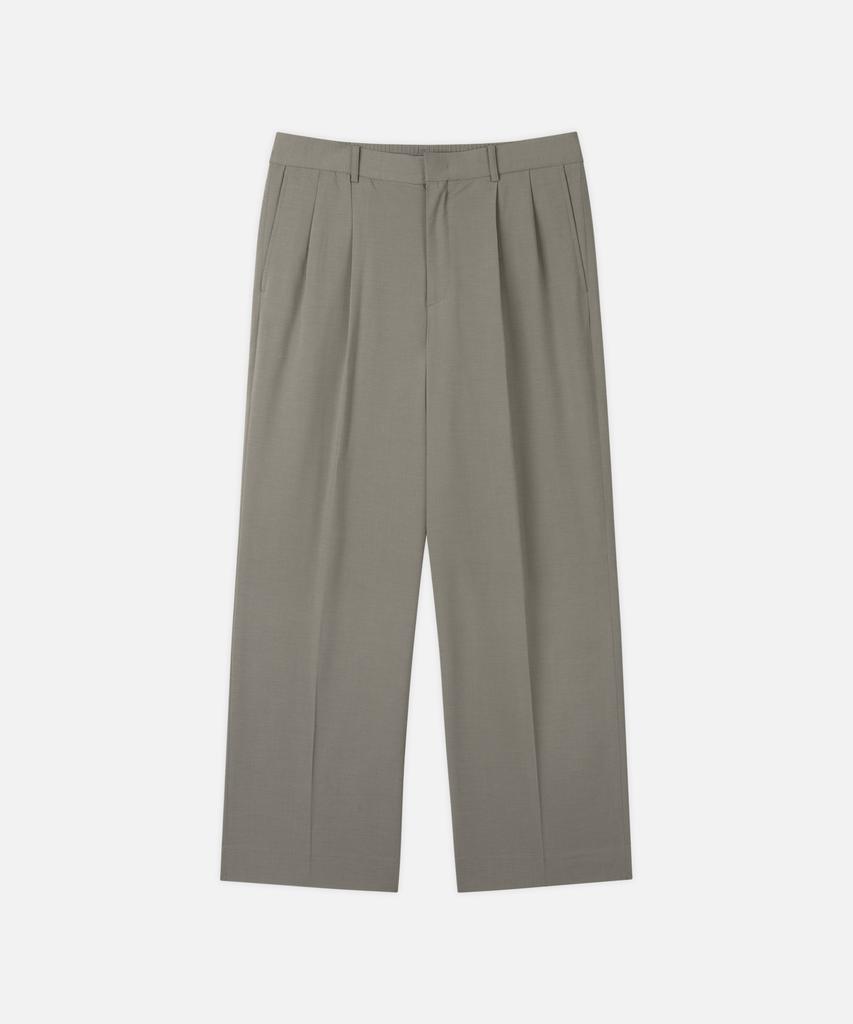DRAW FIT Double-Pleated Elastic Wide Linen Slacks [L.Khaki]