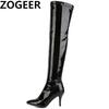Fashion Thigh High Boots Women Red White Black Fashion Over the Knee Boot Patent Sexy Zipper Nightclub Dance Lady Long Shoes Big Size 48