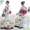Yukata Layered Peony Heiko Thong Geta One Size Fits Most [RAVIR] Women's 3-piece Set, Flowers, Lovely, Kimono, Fluffy, Obi, Set, Blue,