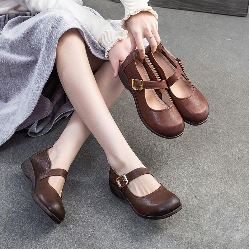 GKTINOO 2025 Весна Новые Удобные Неглубокие Ретро Натуральная Кожа Повседневные И Универсальные На Низком Каблуке Женские Туфли