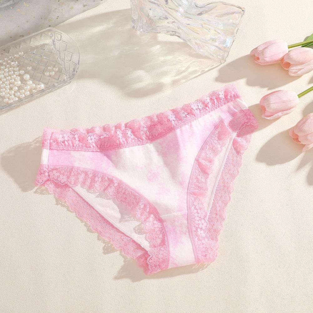 1PCS Cotton Panties for Women Sexy Lace Briefs Low Rise Breathable Underwear Tie-Dye Butterflies Print Soft Lingerie for Girls