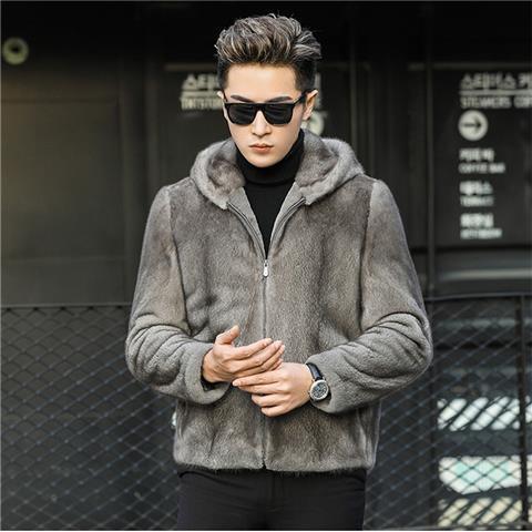 Haining Imitation Mink Coat Men'S Fur Imitation Mink Coat Stand-Up Collar Imitation Colored Mink Imitation Velvet Youth