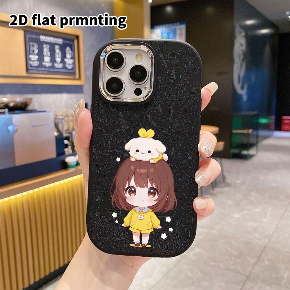 Phone case: 2D flat design suitable for iPhone 18 17 16 15 14 13 Pro protective case, couple style, short-haired girl, Christmas and Halloween gift