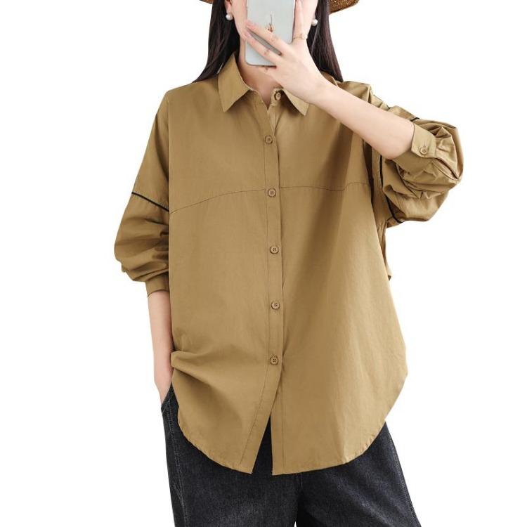 Autumn Vintage Plus Size Women Blouse Coat Jackets Solid Basic Long Sleeve Loose Button Outerwear