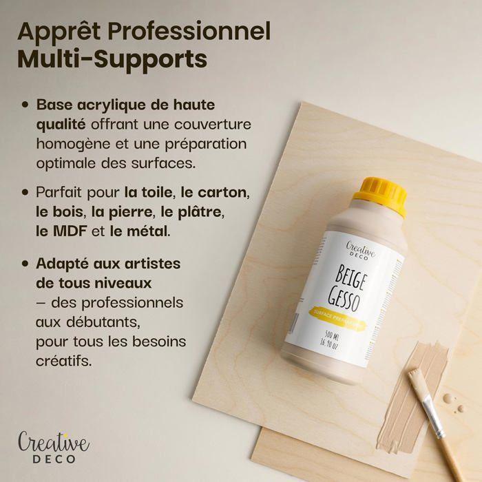 Sous-couche Acrylique - CREATIVE DECO - Gesso Beige - 500 ml - Non toxique - Séchage rapide