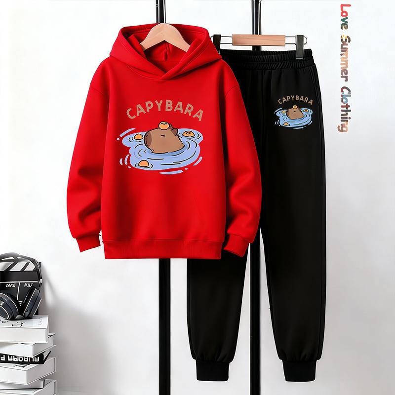 2pcs Boys Capybara Hoodie Joggers Set Kids Cozy Outfit Capybara Playwear Machine Washable Sports Active Boys Perfect Outdoor