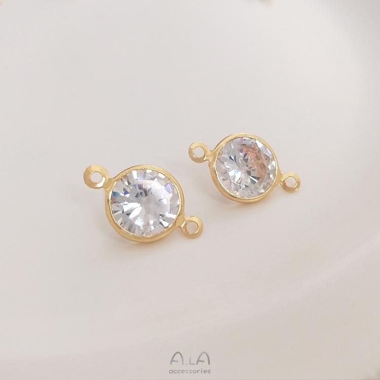 14K Gold-Filled Double Pendant with Large Round Sparkling Zircon - DIY Jewelry Accessory