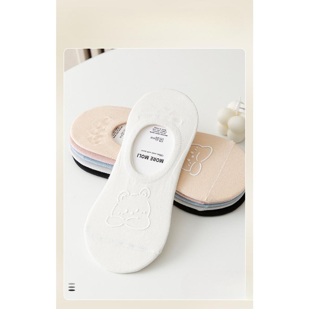 Носки-лодочки с рисунком медвежонка, женские тонкие нескользящие силиконовые носки с невидимой пяткой, женские летние простые короткие носки с неглубоким носком