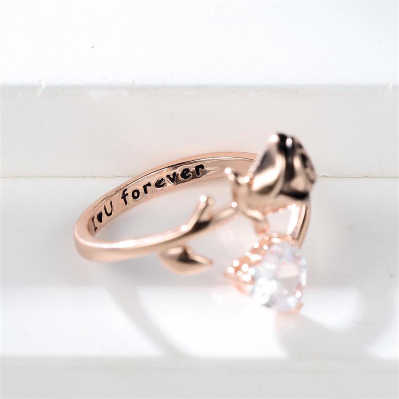 Модное женское розовое золотого цвета, регулируемое кольцо с цветком розы, роскошное кольцо в форме сердца с белым камнем, я люблю тебя навсегда, обручальные кольца, ювелирные изделия