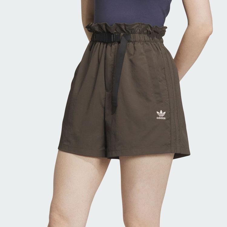 Adidas Сотрудничество с трилистником и Chang Cang Xiong SS23 Лоскутные шорты с поясом и ручной росписью Женские брюки оливково-зеленого цвета IS0628