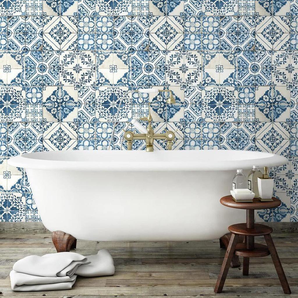 RoomMates Wall Paper Blue Removable Mediterranean Tile 1 Roll 52 X 503cm Japanese Import RMK11083WP [Regular Product]