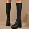 Black Winter Women Boots Fashion Platform Thick Heel Knee High Zipper Autumn Long Shoes Square Heel Rubber Chelsea