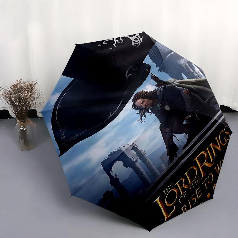 1pc The Lord of the Rings Rise to War Automatic Folding Umbrella - Compact 8-Rib Design, Durable Plastic & Iron1397L