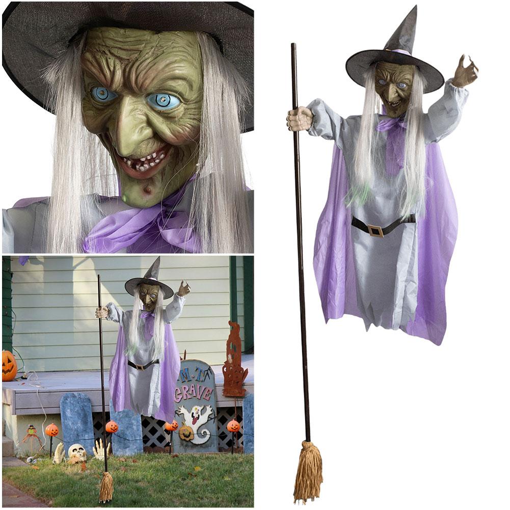 Halloween Flying Witch Decoration Outside Horror Spooky Flying Witch With Sounds Lights Garden Haunted House Decor Prop