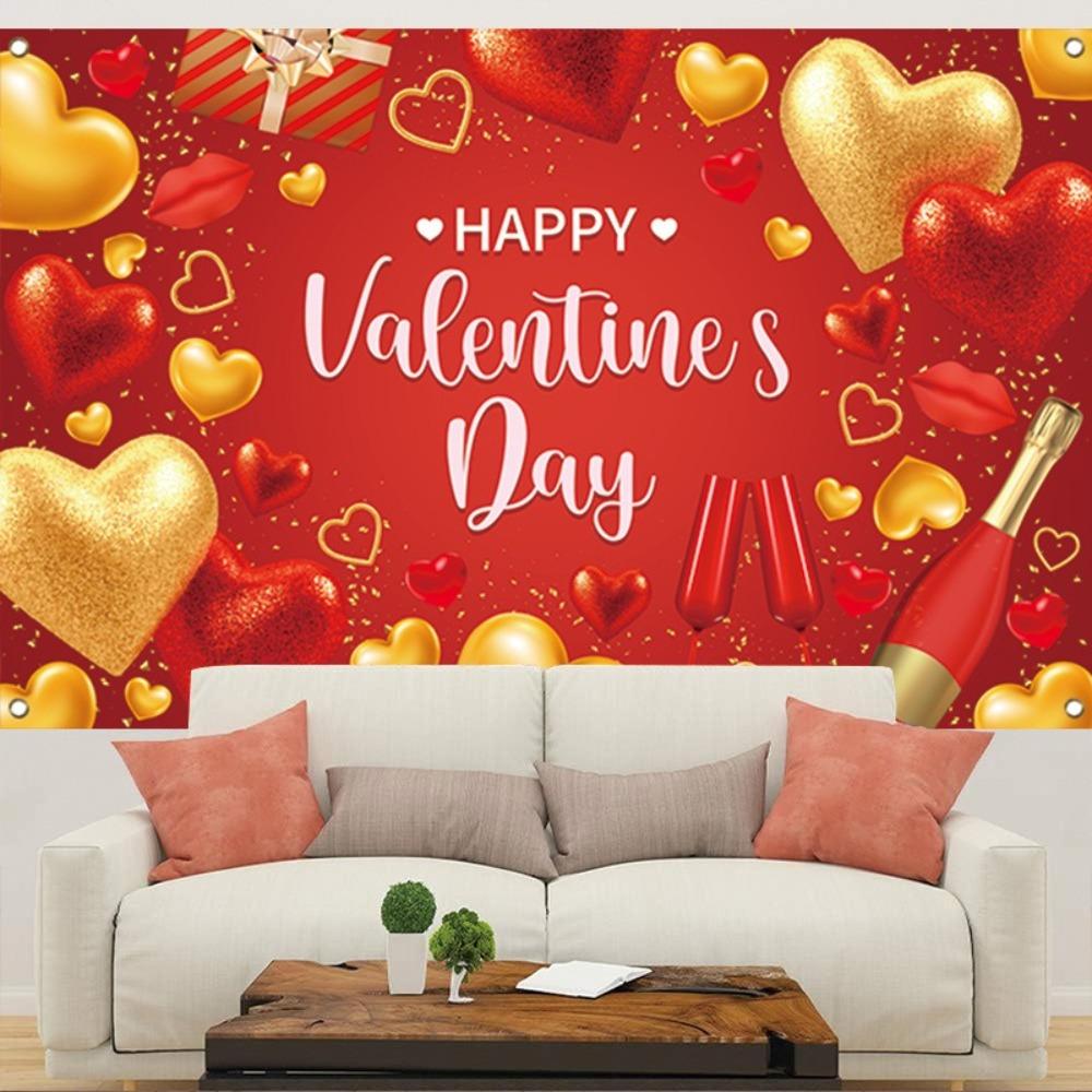 115cmx180cm Red Love Heart Background Celebrate Happy Valentine's Day Banner  Photo Booth