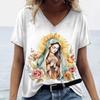 Летние женские футболки с принтом Девы Марии, большие размеры, топ с V-образным вырезом, блузка, женская рубашка, женская одежда больших размеров