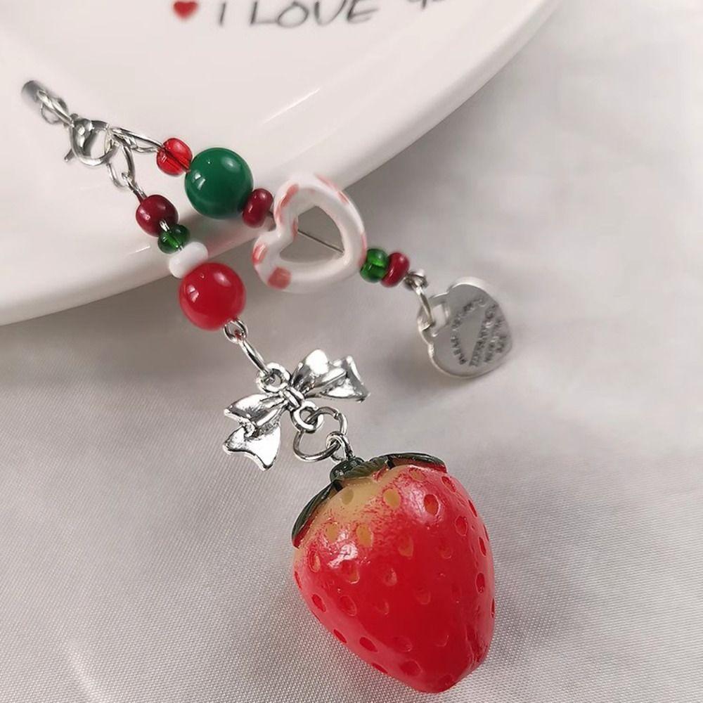 Charm 3D Strawberry Phone Strap Cute Love Heart Pendant Keychain  Bag Phone Accessories